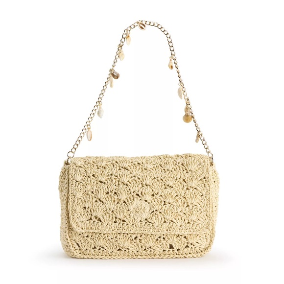 LC Lauren Conrad Handbags - LC Lauren Conrad Cecilia Shell Chain Straw Shoulder Bag